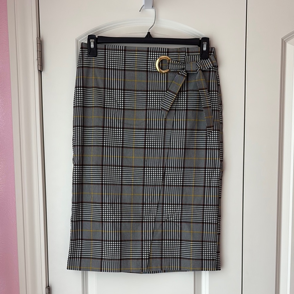 Cato Plaid Pencil Skirt with Bow Accent